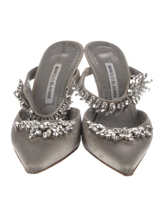 Manolo Blahnik Satin Crystal Embellishments Mules