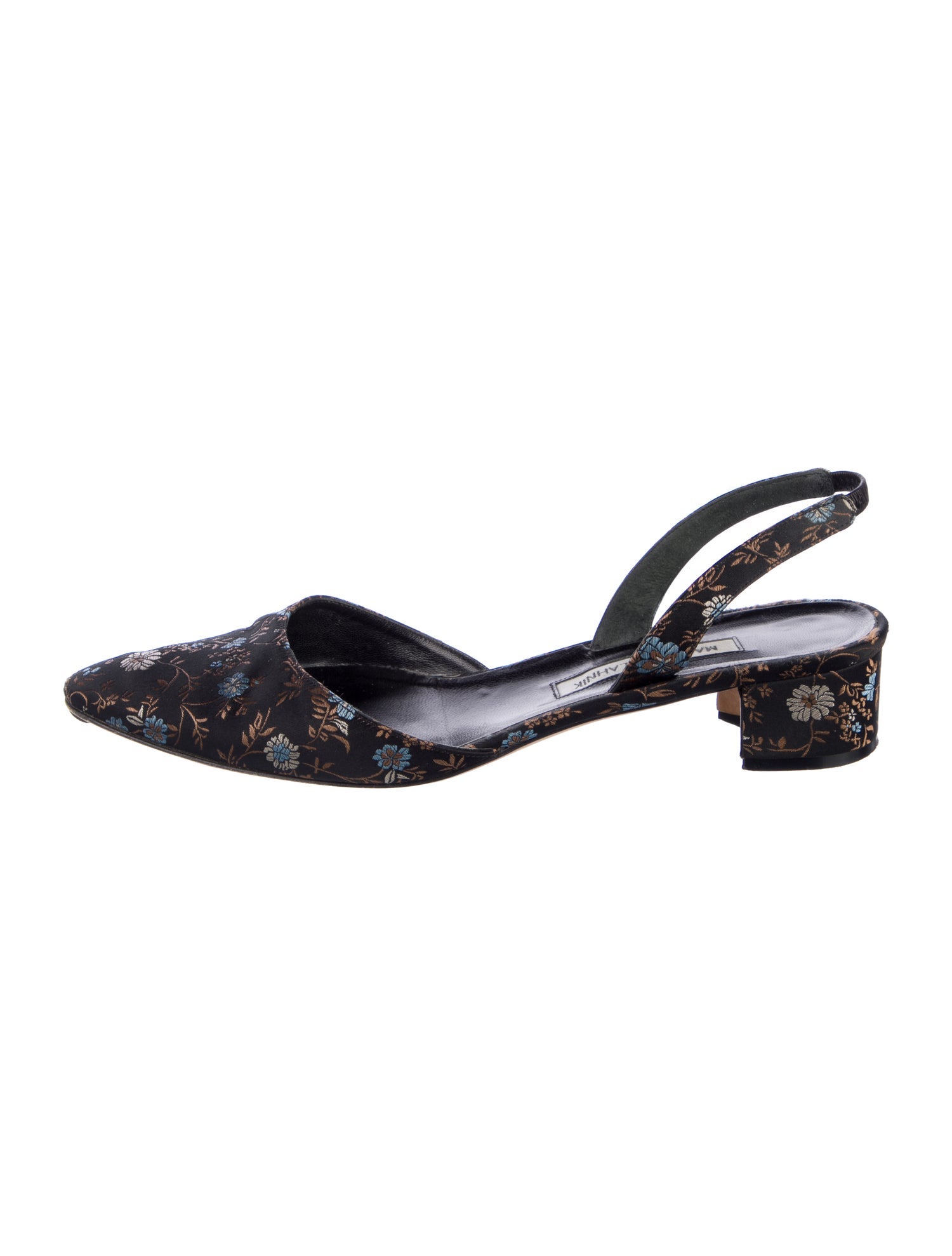 Manolo Blahnik Satin Floral Print Slingback Flats