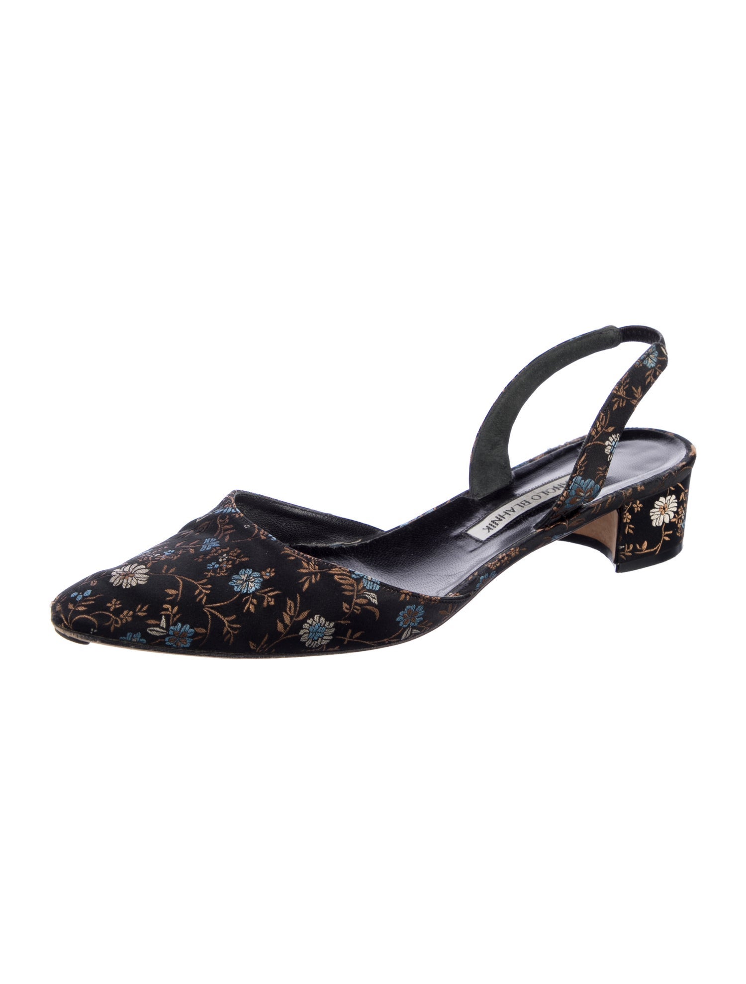 Manolo Blahnik Satin Floral Print Slingback Flats