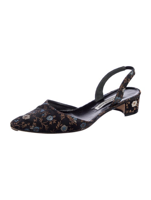 Manolo Blahnik Satin Floral Print Slingback Flats