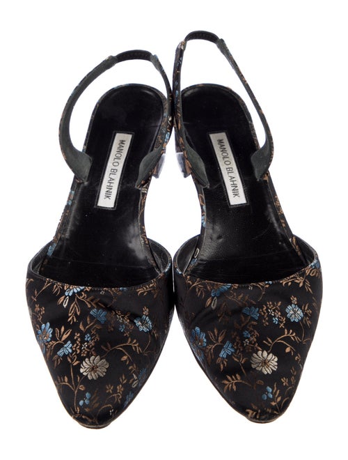 Manolo Blahnik Satin Floral Print Slingback Flats