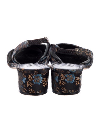Manolo Blahnik Satin Floral Print Slingback Flats