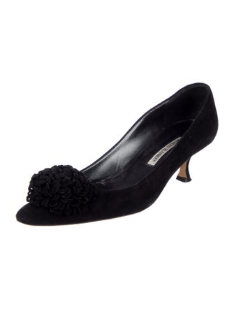 Manolo Blahnik Camellia Accent Suede Pumps