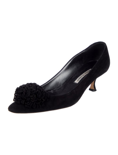 Manolo Blahnik Camellia Accent Suede Pumps