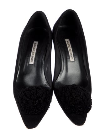 Manolo Blahnik Camellia Accent Suede Pumps