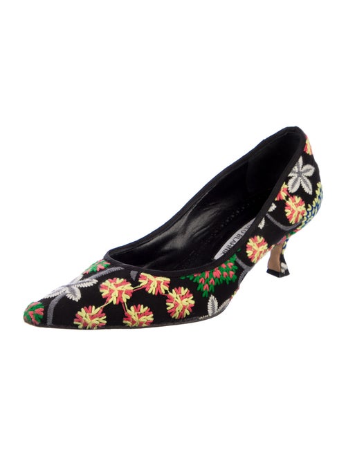 Manolo Blahnik Floral Print Embroidered Accent Pumps