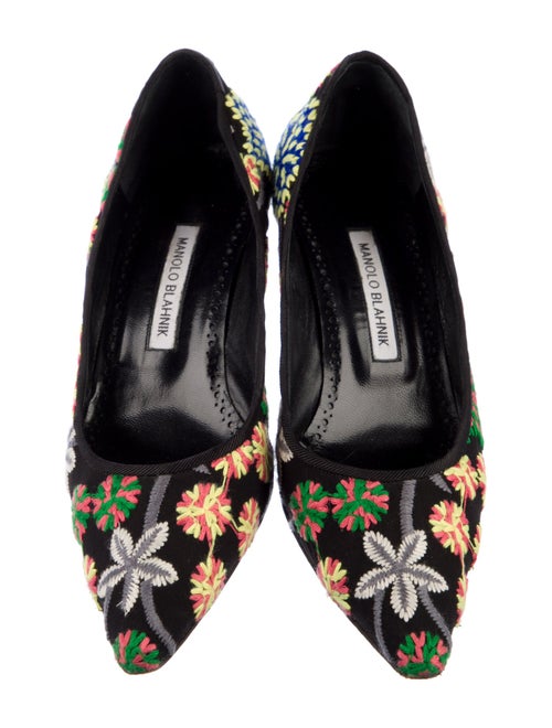 Manolo Blahnik Floral Print Embroidered Accent Pumps