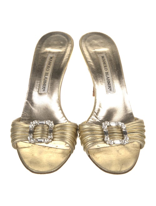 Manolo Blahnik Leather Crystal Embellishments Slides