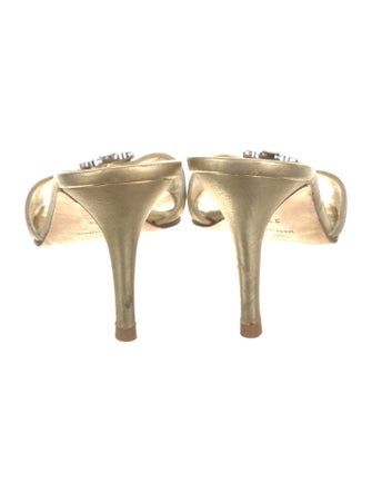 Manolo Blahnik Leather Crystal Embellishments Slides