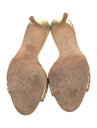 Manolo Blahnik Leather Crystal Embellishments Slides