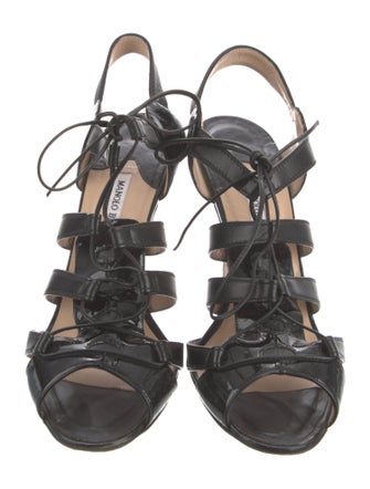 Manolo Blahnik Embossed Leather Bow Accents Gladiator Sandals