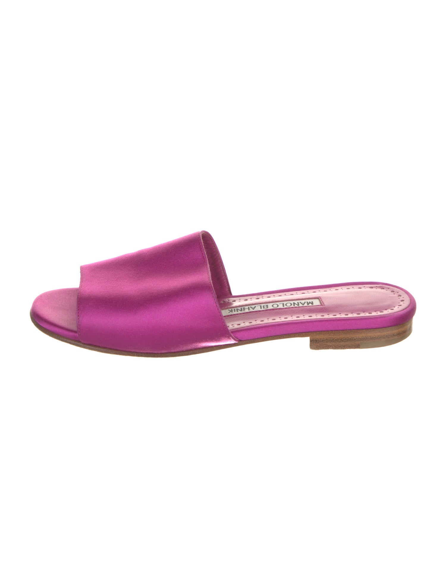 Manolo Blahnik Satin Leather Trim Embellishment Slides