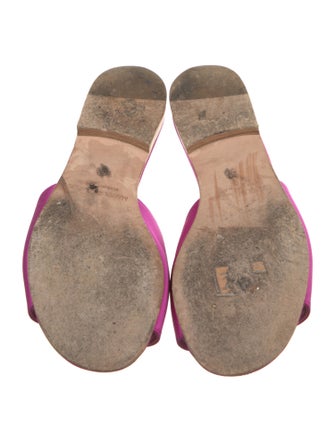 Manolo Blahnik Satin Leather Trim Embellishment Slides