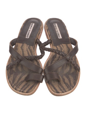 Manolo Blahnik Leather Braided Accents Slides