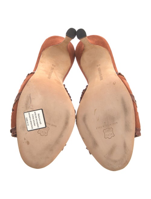 Manolo Blahnik Suede Ruffle Embellishment Slides