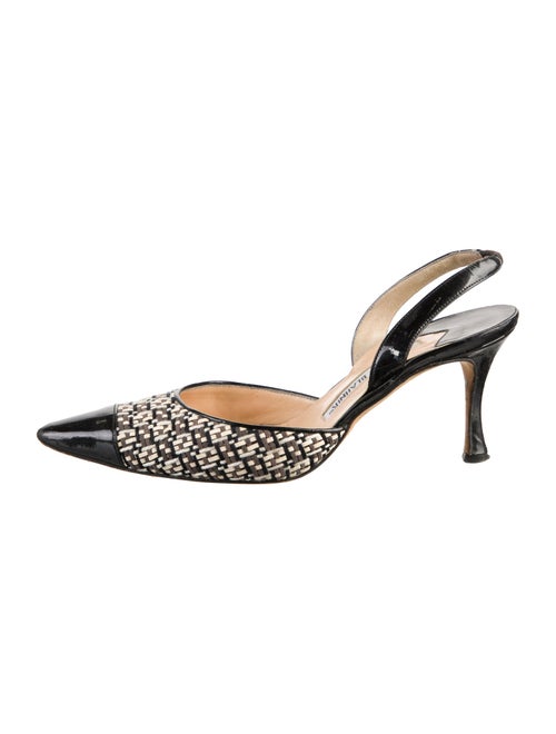 Manolo Blahnik Patent Leather Patterned Slingback Pumps