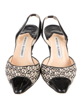 Manolo Blahnik Patent Leather Patterned Slingback Pumps
