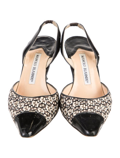 Manolo Blahnik Patent Leather Patterned Slingback Pumps