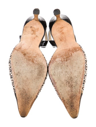 Manolo Blahnik Patent Leather Patterned Slingback Pumps