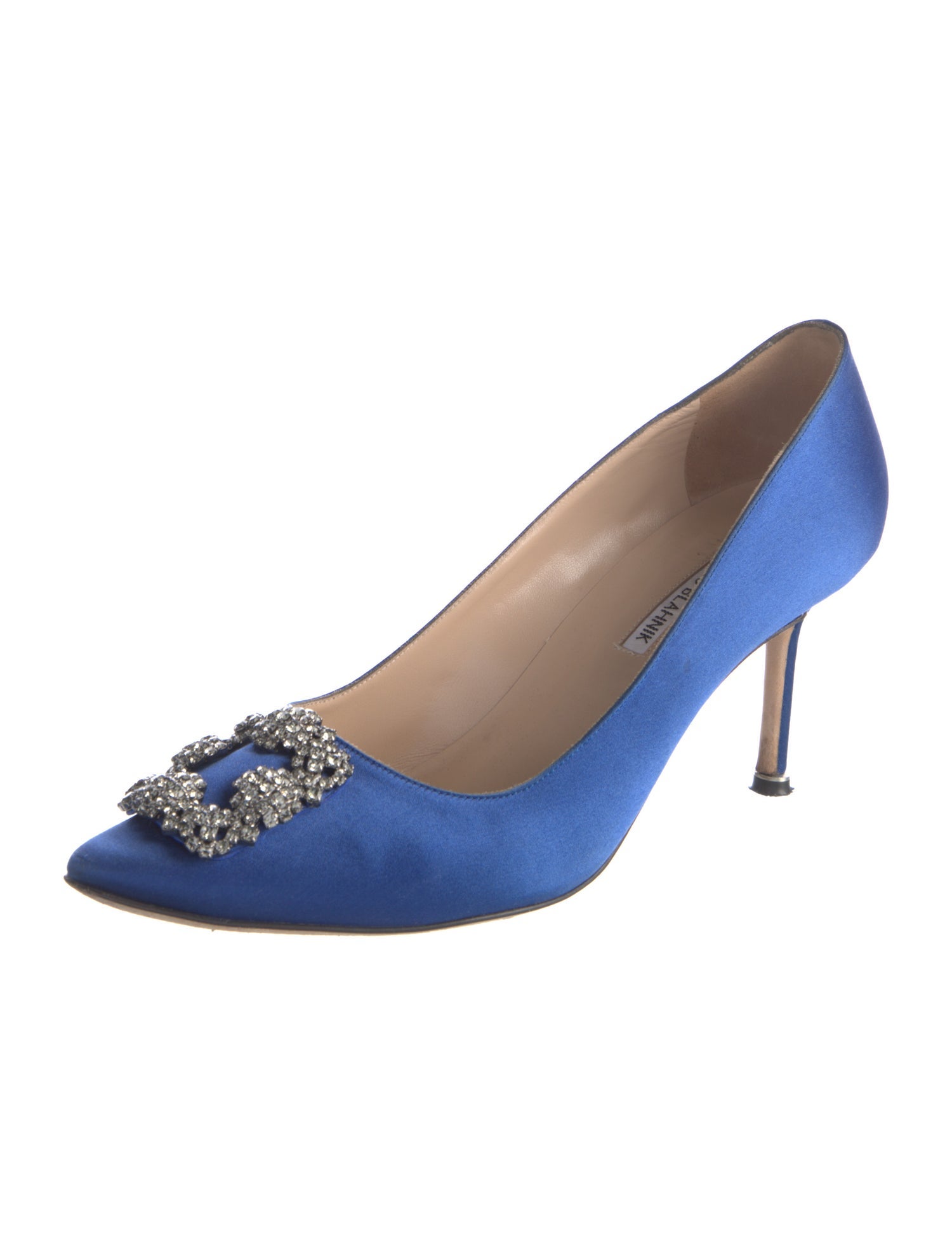 Manolo Blahnik Satin Crystal Embellishments Pumps