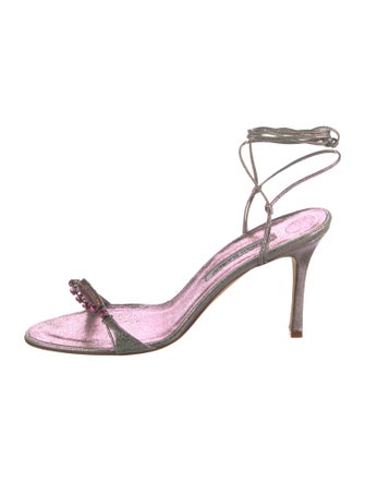 Manolo Blahnik Leather Crystal Embellishments Sandals