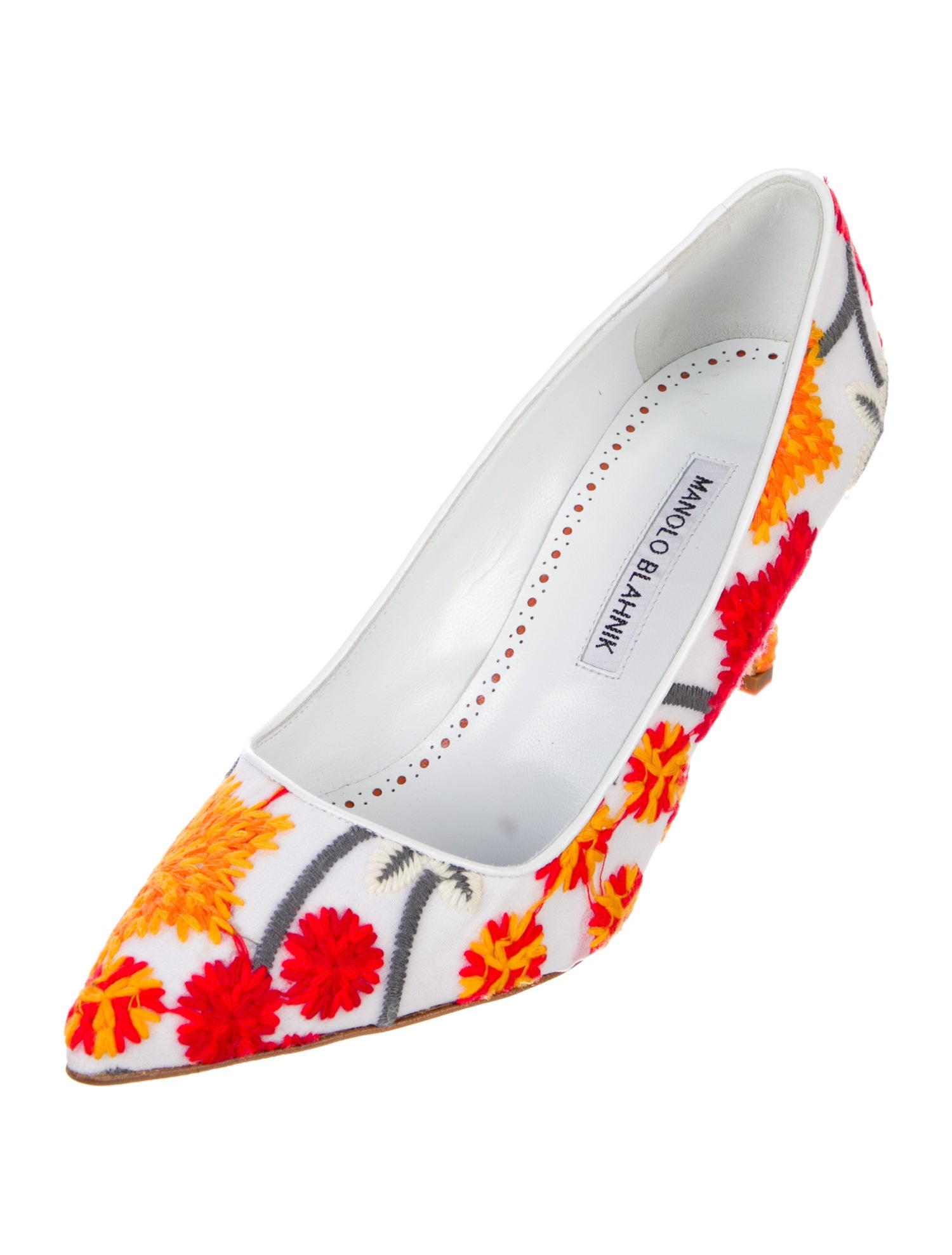 Manolo Blahnik Satin Floral Print Pumps