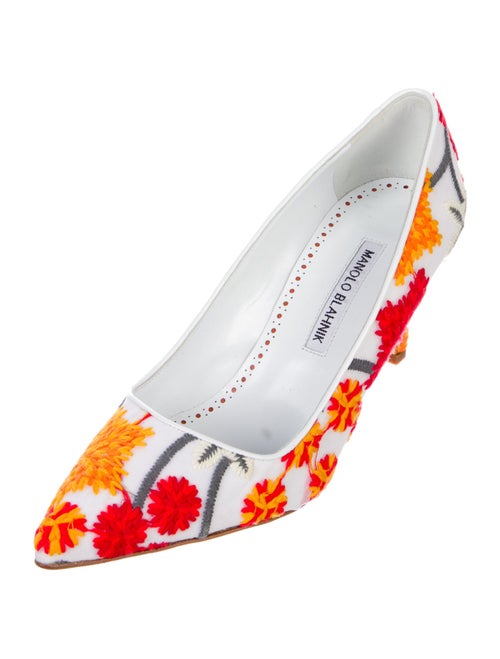 Manolo Blahnik Satin Floral Print Pumps