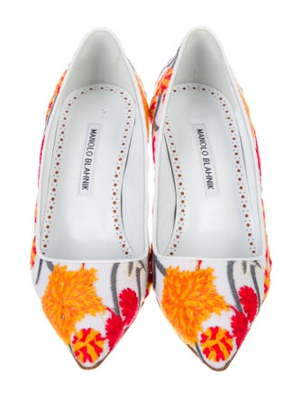 Manolo Blahnik Satin Floral Print Pumps