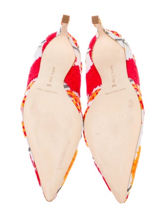 Manolo Blahnik Satin Floral Print Pumps