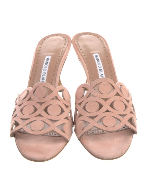Manolo Blahnik Suede Patterned Slides