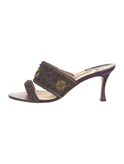 Manolo Blahnik Leather Beaded Accents Slides