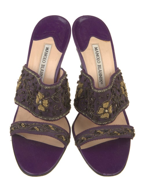 Manolo Blahnik Leather Beaded Accents Slides