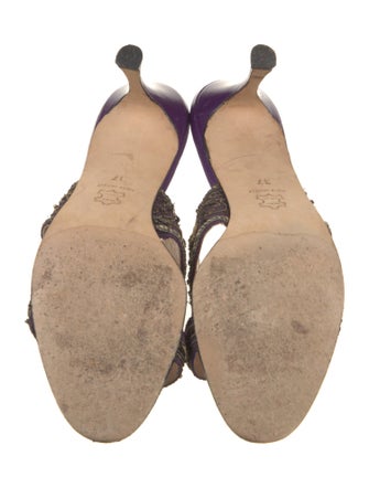 Manolo Blahnik Leather Beaded Accents Slides