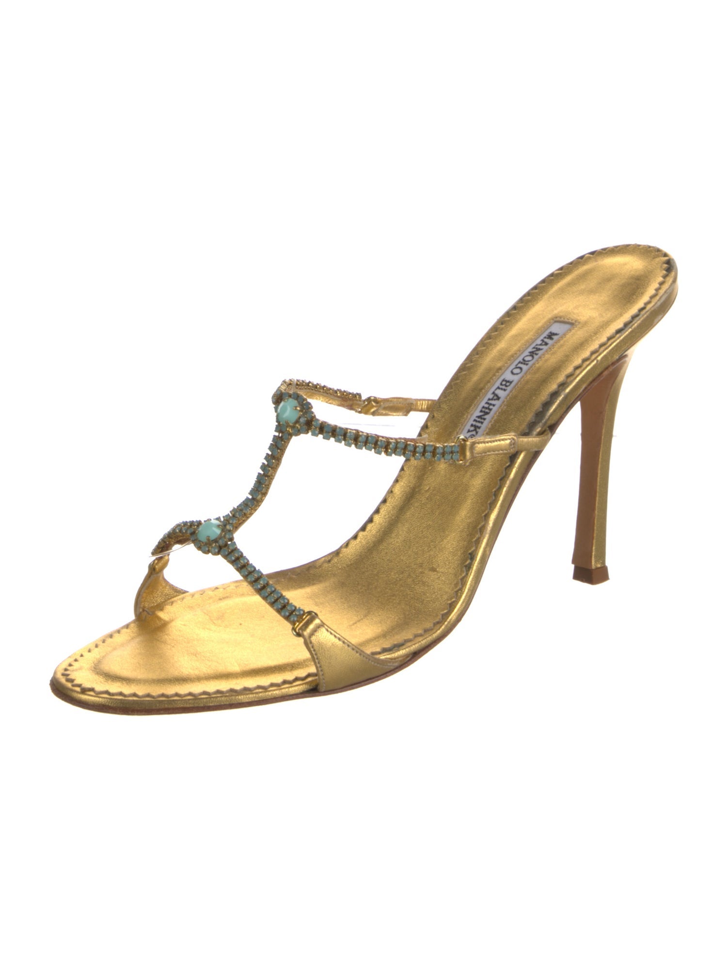 Manolo Blahnik Leather Crystal Embellishments Sandals