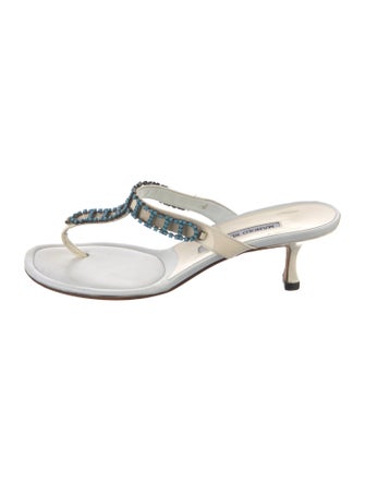 Manolo Blahnik Leather Crystal Embellishments T-Strap Sandals