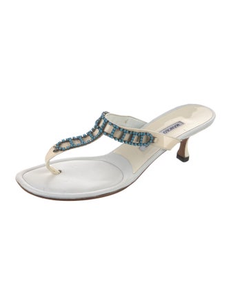 Manolo Blahnik Leather Crystal Embellishments T-Strap Sandals