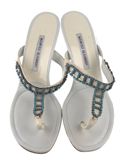 Manolo Blahnik Leather Crystal Embellishments T-Strap Sandals