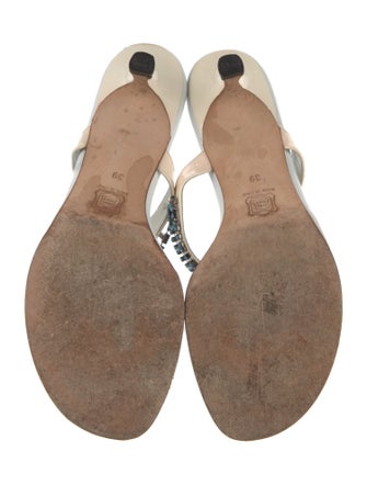 Manolo Blahnik Leather Crystal Embellishments T-Strap Sandals