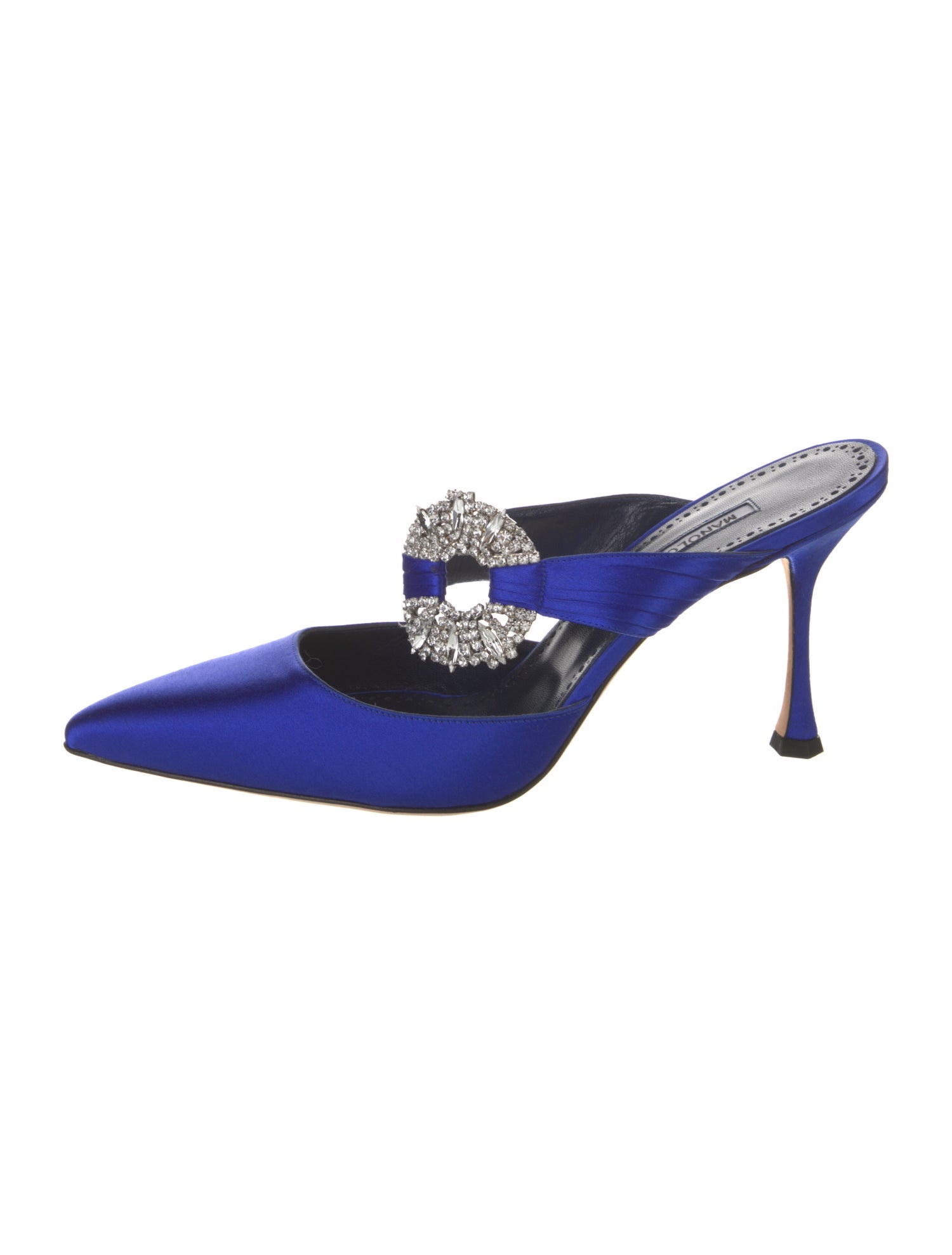 Manolo Blahnik Satin Crystal Embellishments Mules