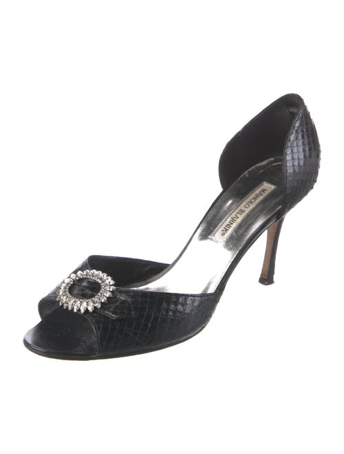 Manolo Blahnik Snakeskin Crystal Embellishments Sandals