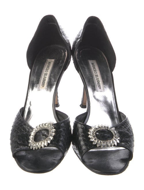 Manolo Blahnik Snakeskin Crystal Embellishments Sandals
