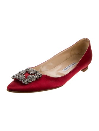 Manolo Blahnik Satin Crystal Embellishments Flats