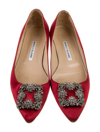 Manolo Blahnik Satin Crystal Embellishments Flats