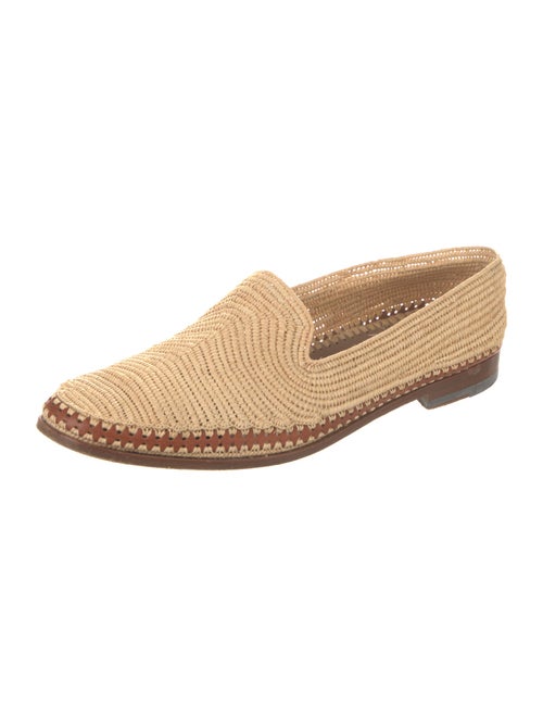 Manolo Blahnik Raffia Leather Trim Embellishment Loafers