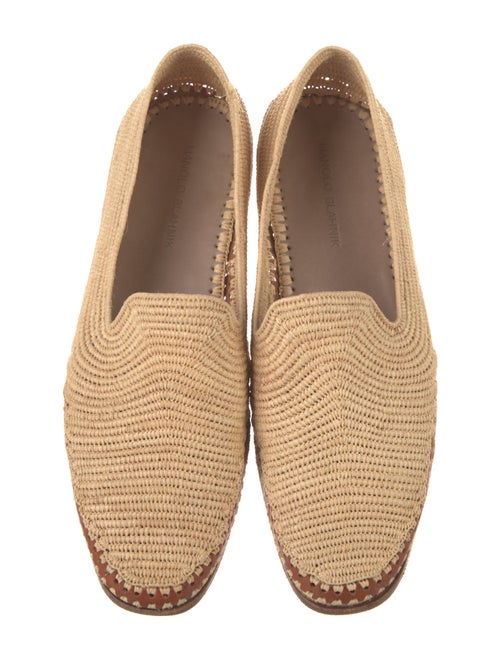 Manolo Blahnik Raffia Leather Trim Embellishment Loafers