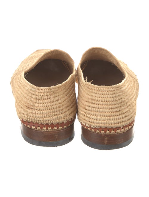 Manolo Blahnik Raffia Leather Trim Embellishment Loafers