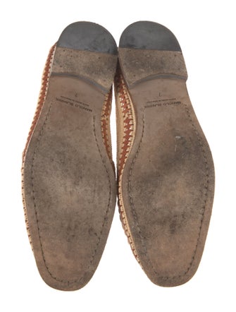 Manolo Blahnik Raffia Leather Trim Embellishment Loafers