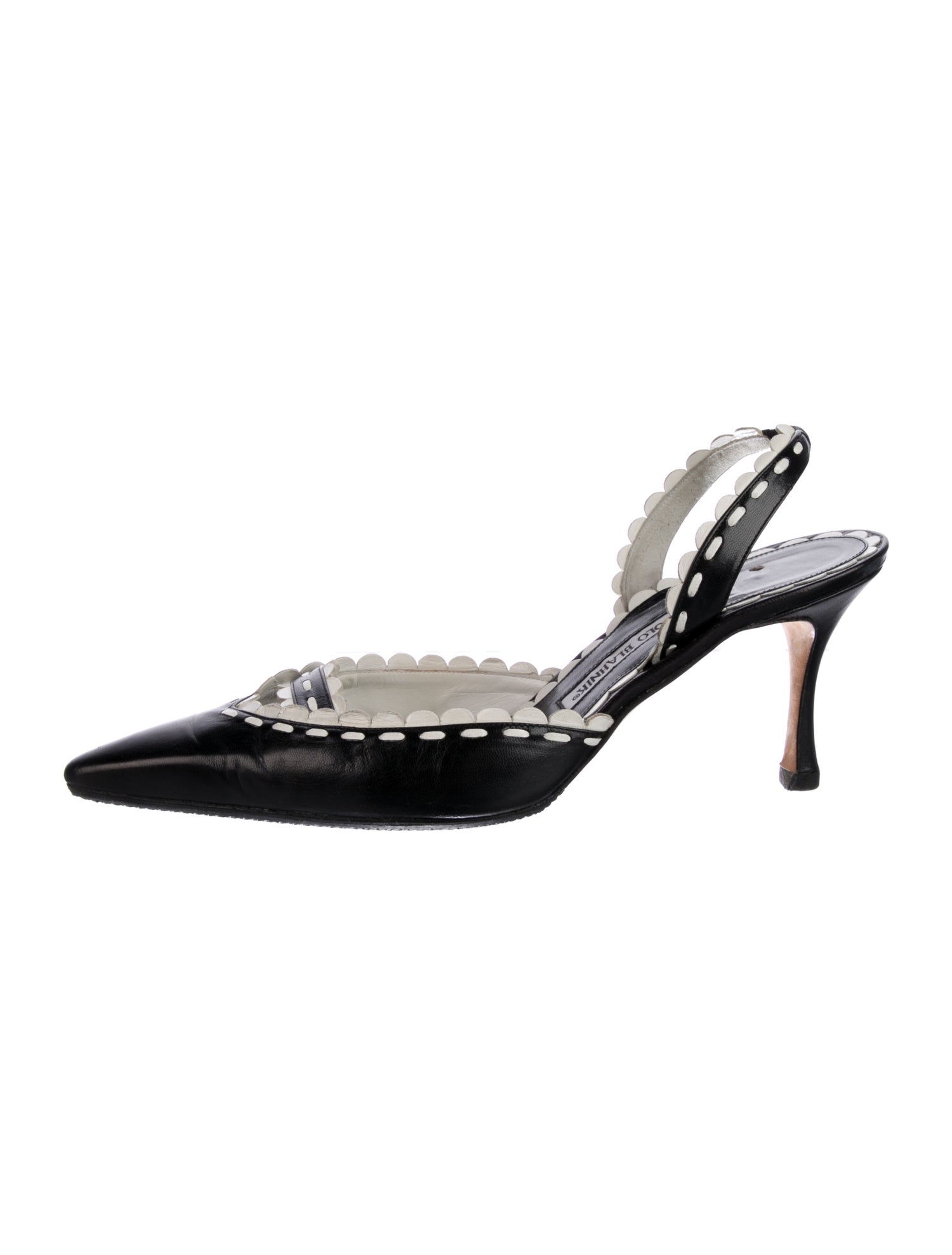Manolo Blahnik Leather Colorblock Pattern Slingback Pumps