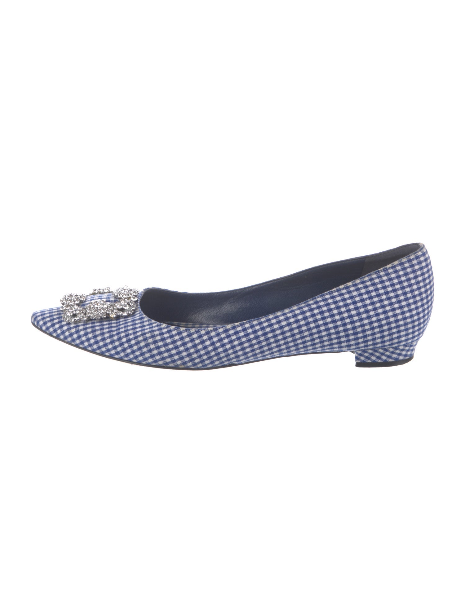 Manolo Blahnik Plaid Print Crystal Embellishments Flats