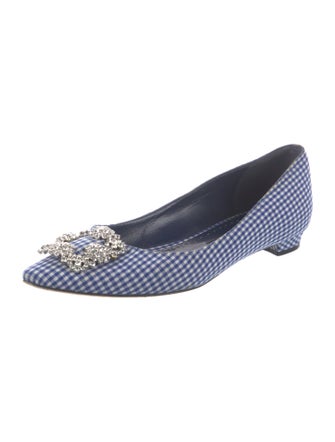 Manolo Blahnik Plaid Print Crystal Embellishments Flats